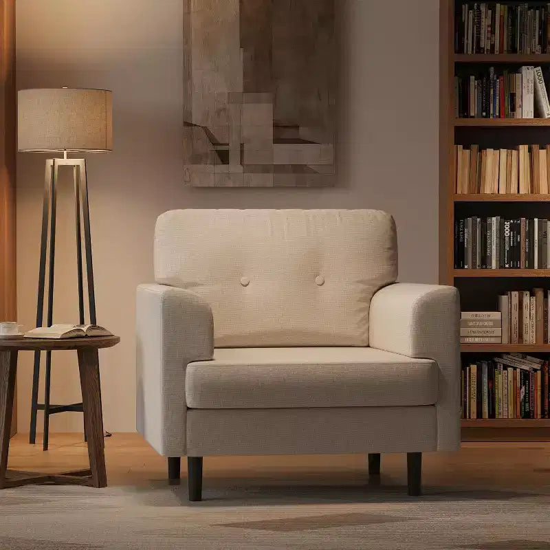 Poltrona Garvee con braccioli larghi, poltrona da lettura imbottita in lino da 38" con braccioli larghi fissi, cuscini in schiuma ad alta densità, divano a poltrona singola resistente