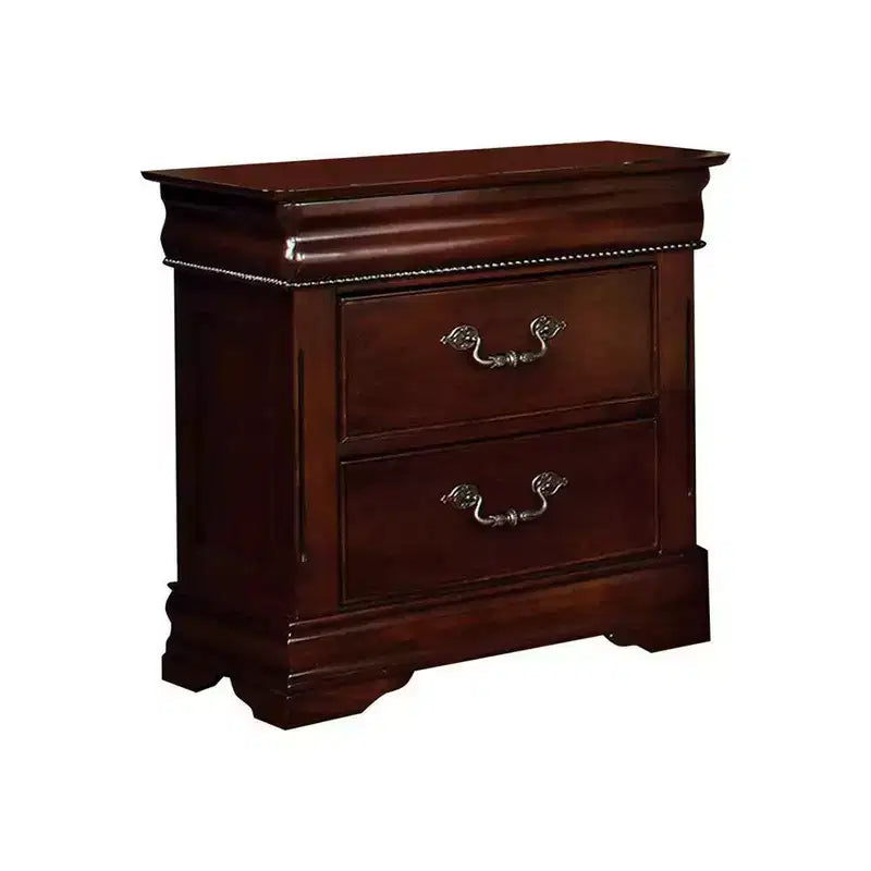 Royal Hampton 2 Drawer Wooden Nightstand with Hidden Top Drawer and Metal Handles, Brown