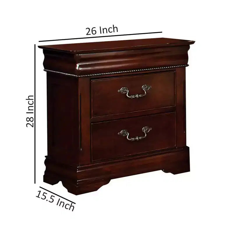 Comodino in legno Royal Hampton con 2 cassetti, cassetto superiore nascosto e maniglie in metallo, marrone