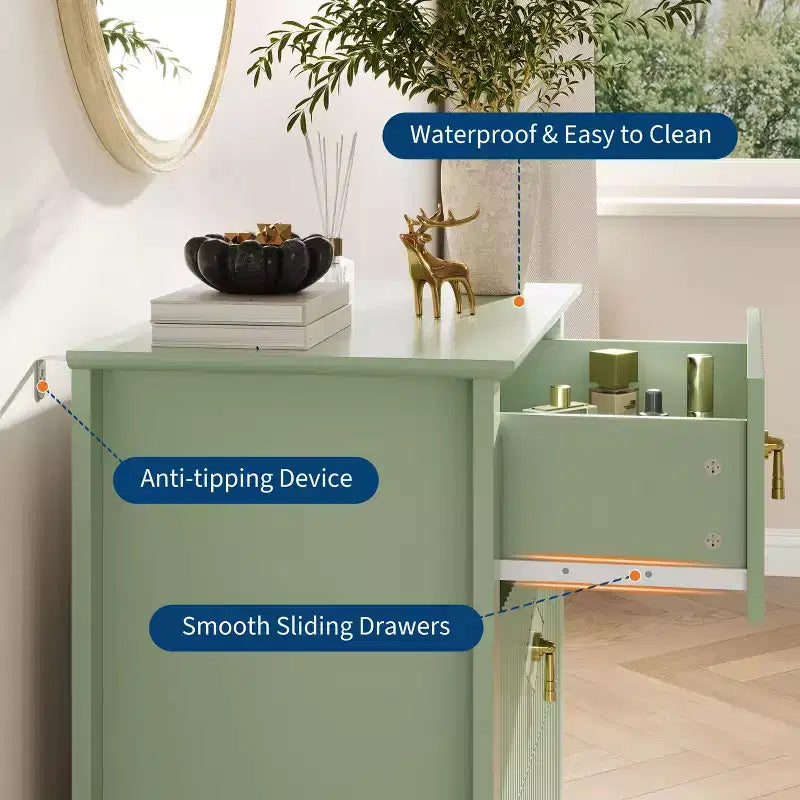 Comodino in Legno con Cassettiera Scanalata, Comodino a 3 Cassetti - Cassettiera Moderna per Camera da Letto, Soggiorno, Corridoio e Ingresso