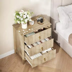 Comodino in Legno con Cassettiera Scanalata, Comodino a 3 Cassetti - Cassettiera Moderna per Camera da Letto, Soggiorno, Corridoio e Ingresso