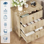 Comodino in Legno con Cassettiera Scanalata, Comodino a 3 Cassetti - Cassettiera Moderna per Camera da Letto, Soggiorno, Corridoio e Ingresso