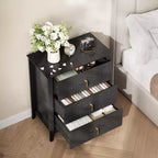 Comodino in Legno con Cassettiera Scanalata, Comodino a 3 Cassetti - Cassettiera Moderna per Camera da Letto, Soggiorno, Corridoio e Ingresso
