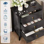 Comodino in Legno con Cassettiera Scanalata, Comodino a 3 Cassetti - Cassettiera Moderna per Camera da Letto, Soggiorno, Corridoio e Ingresso