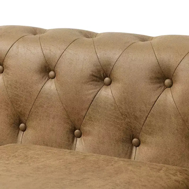 Divano Chesterfield 3 posti, tessuto trapuntato, robusto telaio in legno, braccioli quadrati, molle a S, spugna ad alta resilienza, per soggiorno o appartamento, marrone