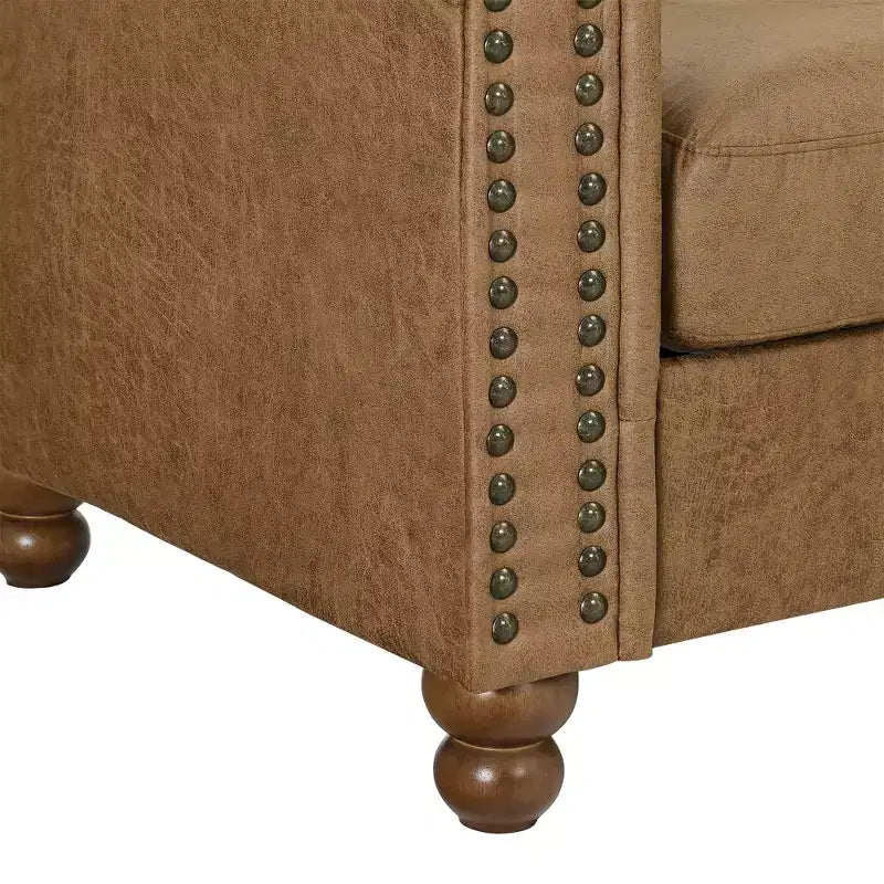 Divano Chesterfield 3 posti, tessuto trapuntato, robusto telaio in legno, braccioli quadrati, molle a S, spugna ad alta resilienza, per soggiorno o appartamento, marrone