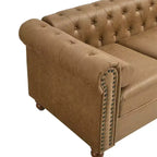 Divano Chesterfield 3 posti, tessuto trapuntato, robusto telaio in legno, braccioli quadrati, molle a S, spugna ad alta resilienza, per soggiorno o appartamento, marrone
