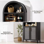 Libreria ad arco con ante - Scaffale a 5 ripiani a giorno con decorazioni in rattan, mobile contenitore moderno per libri per ufficio, soggiorno, biblioteca