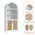 Libreria ad arco con ante - Scaffale a 5 ripiani a giorno con decorazioni in rattan, mobile contenitore moderno per libri per ufficio, soggiorno, biblioteca