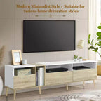 Mobile TV moderno con cassetti per TV da 80 pollici, mobile consolle multimediale con contenitore, mobile contenitore TV con ripiani aperti per soggiorno, bianco