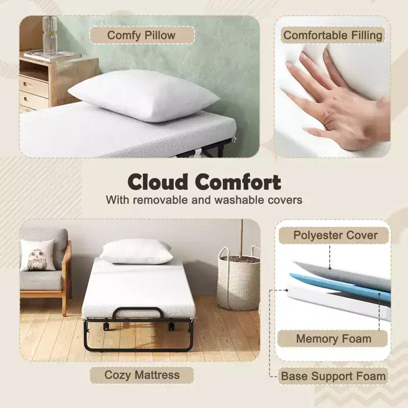 Costway Letto Pieghevole con Materasso 75 x 39, Letto a Scomparsa per Adulti Singolo con Materasso in Memory Foam e Cuscino