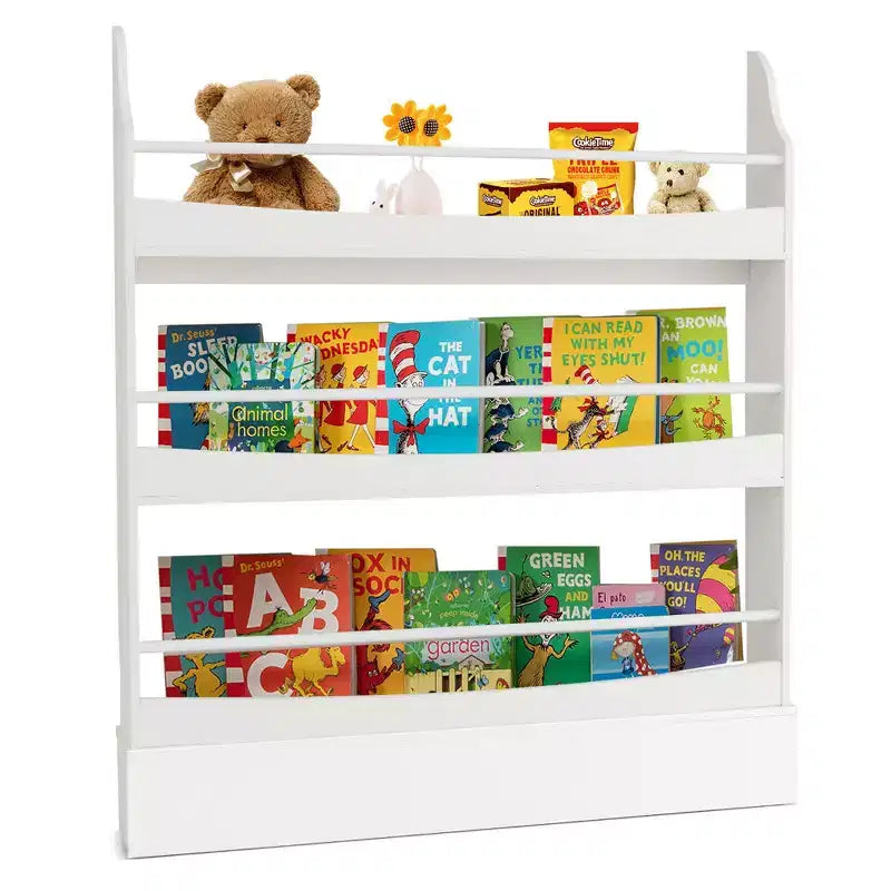 Costway 3-Tier Kids Bookshelf Toy Storage Bookcase Rack Wall w/ Anti-toppling Kits