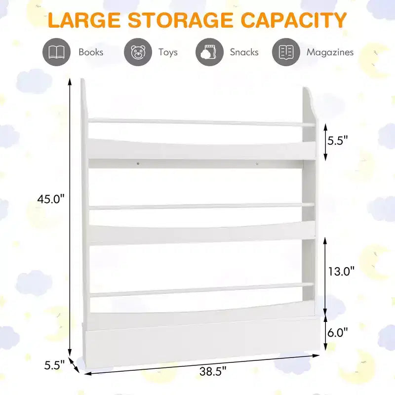 Costway Libreria per Bambini a 3 Ripiani, Scaffale Portaoggetti Giocattoli da Parete con Kit Antiribaltamento