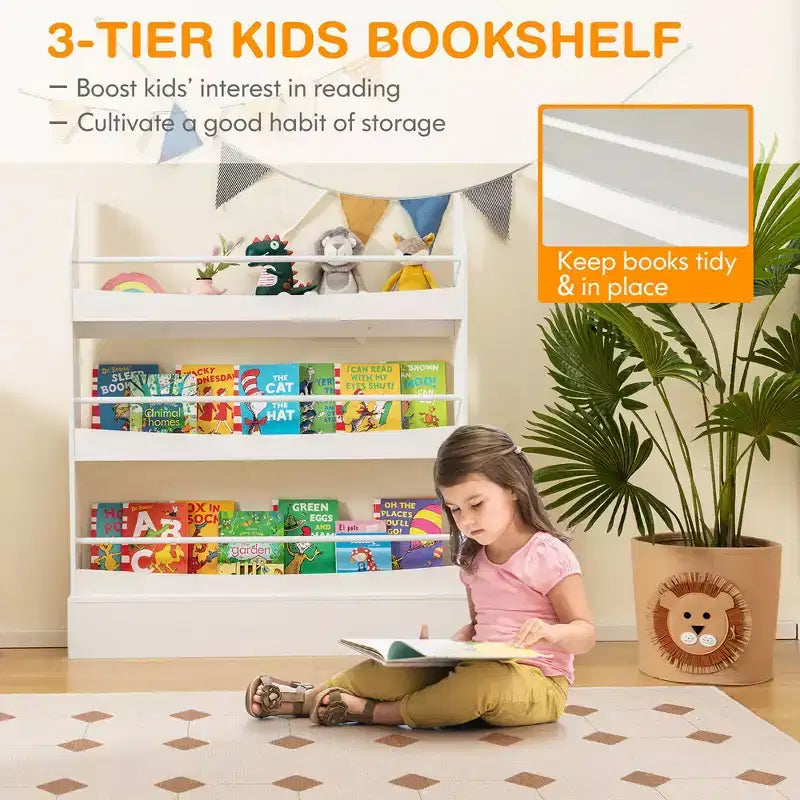 Costway Libreria per Bambini a 3 Ripiani, Scaffale Portaoggetti Giocattoli da Parete con Kit Antiribaltamento