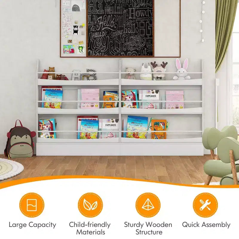 Costway Libreria per Bambini a 3 Ripiani, Scaffale Portaoggetti Giocattoli da Parete con Kit Antiribaltamento