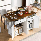 Isola Cucina da Fattoria con Presa Elettrica, Isola Contenitore da Cucina con Ribalta, Portaspezie e Cassetto, Carrello da Cucina su Ruote