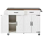 Isola Cucina da Fattoria con Presa Elettrica, Isola Contenitore da Cucina con Ribalta, Portaspezie e Cassetto, Carrello da Cucina su Ruote