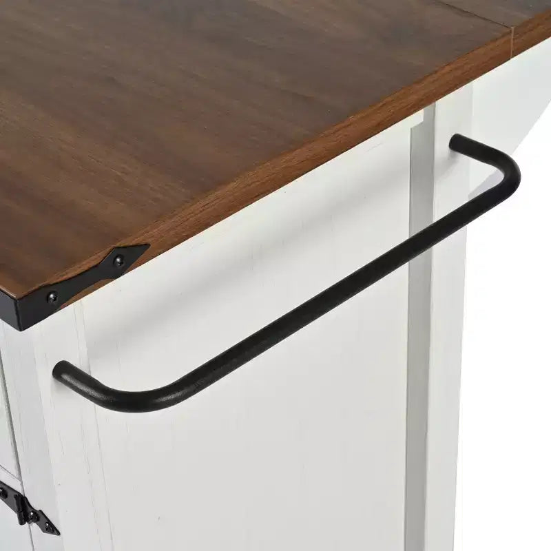 Isola Cucina da Fattoria con Presa Elettrica, Isola Contenitore da Cucina con Ribalta, Portaspezie e Cassetto, Carrello da Cucina su Ruote