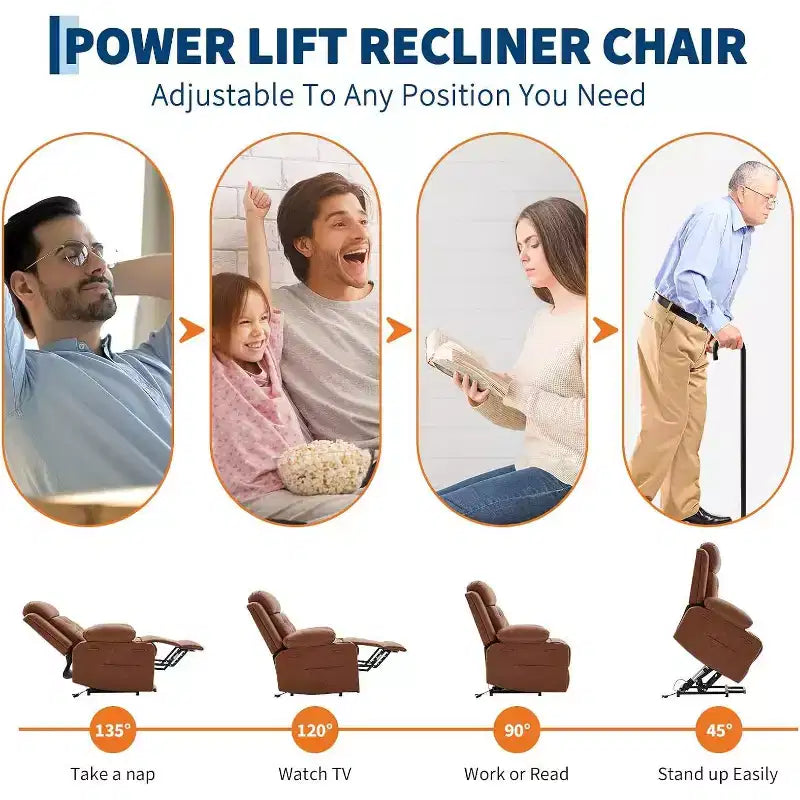 Poltrona reclinabile Power Lift sovradimensionata per soggiorno, sedile in pelle PU nera, massaggio a vibrazione, calore lombare, doppi portabicchieri, tasche laterali, ausilio per la mobilità