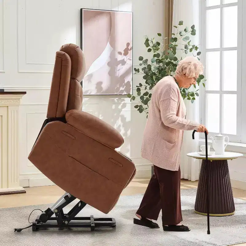 Poltrona reclinabile Power Lift sovradimensionata per soggiorno, sedile in pelle PU nera, massaggio a vibrazione, calore lombare, doppi portabicchieri, tasche laterali, ausilio per la mobilità