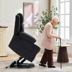 Poltrona reclinabile Power Lift sovradimensionata per soggiorno, sedile in pelle PU nera, massaggio a vibrazione, calore lombare, doppi portabicchieri, tasche laterali, ausilio per la mobilità