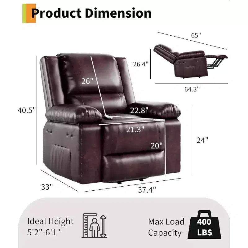 Poltrona reclinabile elettrica, poltrona Home Theater con supporto lombare, poltrona reclinabile in similpelle con schienale e gambe regolabili, poltrona reclinabile elettrica per anziani