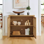 Okak Buffet Credenza in Legno Mid-Century con Ante in Rattan, Mobile Contenitore Retrò per Cucina, Sala da Pranzo