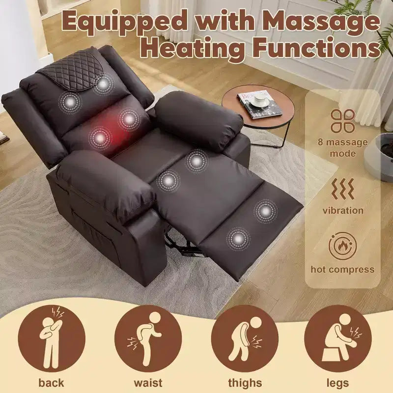 Poltrona Reclinabile Manuale per Adulti con Riscaldamento e Massaggio - Regolazione Anteriore/Posteriore a 135°, Tasche Portaoggetti Laterali e Telecomando, Ideale per Soggiorno e Camera da Letto