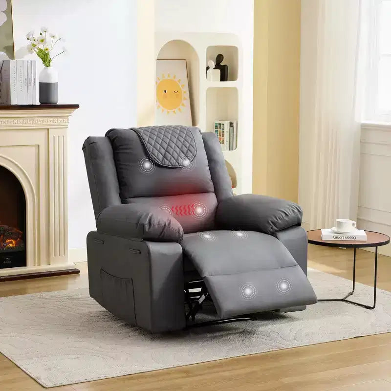 Poltrona Reclinabile Manuale per Adulti con Riscaldamento e Massaggio - Regolazione Anteriore/Posteriore a 135°, Tasche Portaoggetti Laterali e Telecomando, Ideale per Soggiorno e Camera da Letto