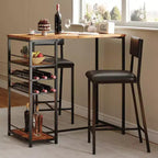 Set Tavolo da Pranzo per 2 Persone, Set Tavolo Bar Alto e Sedie, Ripiani a Giorno, Portabicchieri Incorporato e Porta Bottiglie, per Piccole Cucine, Appartamenti