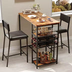 Set Tavolo da Pranzo per 2 Persone, Set Tavolo Bar Alto e Sedie, Ripiani a Giorno, Portabicchieri Incorporato e Porta Bottiglie, per Piccole Cucine, Appartamenti