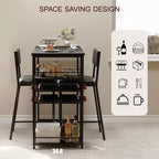 Set Tavolo da Pranzo per 2 Persone, Set Tavolo Bar Alto e Sedie, Ripiani a Giorno, Portabicchieri Incorporato e Porta Bottiglie, per Piccole Cucine, Appartamenti