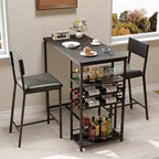 Set Tavolo da Pranzo per 2 Persone, Set Tavolo Bar Alto e Sedie, Ripiani a Giorno, Portabicchieri Incorporato e Porta Bottiglie, per Piccole Cucine, Appartamenti