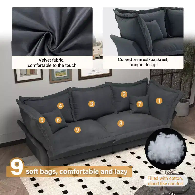 90.55 Divano Moderno, Comodo Divano Imbottito con Seduta Profonda e Cuscini, Divanetto Convertibile per Soggiorno Camera da Letto Appartamento Ufficio