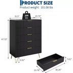 Cassettiera a 5 cassetti scanalati larghi 81 cm, finitura nera con maniglie in metallo, organizer multifunzionale per camera da letto, soggiorno, corridoio