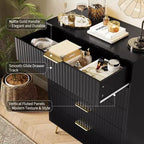 Cassettiera a 5 cassetti scanalati larghi 81 cm, finitura nera con maniglie in metallo, organizer multifunzionale per camera da letto, soggiorno, corridoio