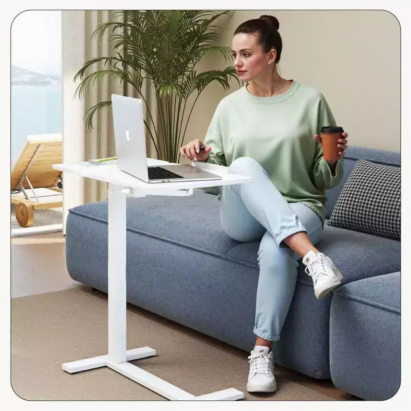 TUYOHW Scrivania da Letto Regolabile in Altezza con Piano Inclinabile, Scrivania con Sollevamento Pneumatico da 75-110 cm e Ruote Nascoste per Casa e Ufficio