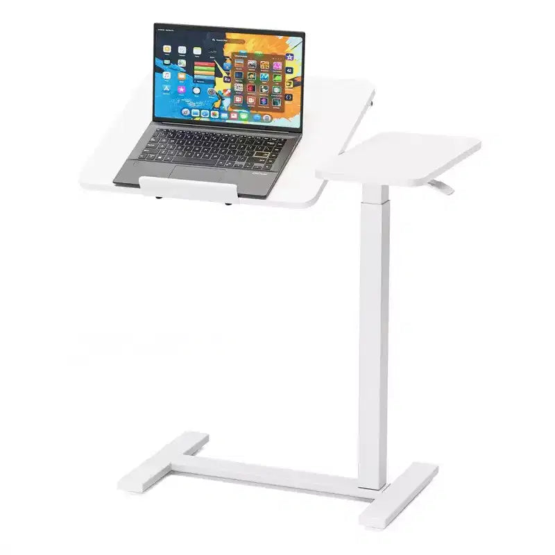 TUYOHW Height Adjustable Overbed Desk with Tilting Desktop,29.5-43.3'' Pneumatic Lift Desk with Hidden Wheels for Home & Office