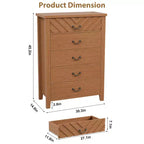Cassettiera a 5 cassetti per camera da letto, comodino marrone a 5 cassetti con elegante design a V, organizer in legno per soggiorno, ingresso