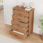 Cassettiera a 5 cassetti per camera da letto, comodino marrone a 5 cassetti con elegante design a V, organizer in legno per soggiorno, ingresso