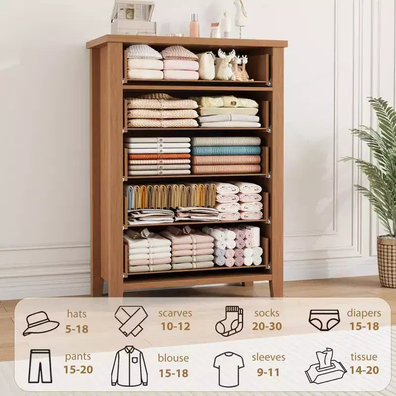 Cassettiera a 5 cassetti per camera da letto, comodino marrone a 5 cassetti con elegante design a V, organizer in legno per soggiorno, ingresso