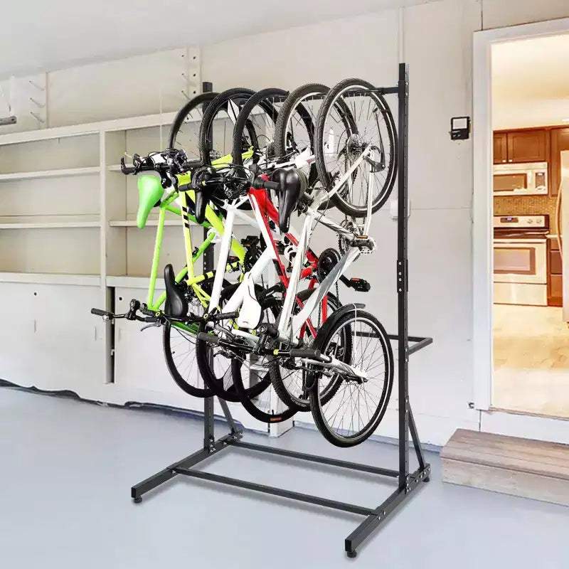Portabiciclette Autoportante per 5 Biciclette, Portabiciclette Verticale con Capacità di 136 kg, Portabiciclette Interno Regolabile in Altezza, Nero