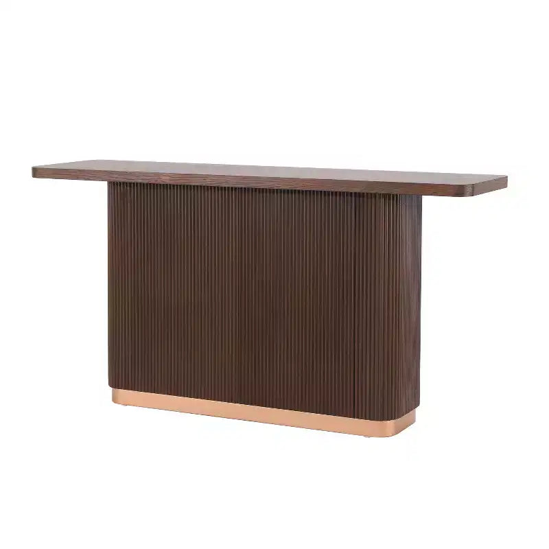 Tavolo Consolle da Ingresso, Tavolo da Corridoio Moderno, Base Scanalata con Accento Metallico, Marrone - ModernLuxe