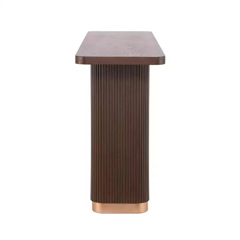 Tavolo Consolle da Ingresso, Tavolo da Corridoio Moderno, Base Scanalata con Accento Metallico, Marrone - ModernLuxe