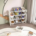 MAYEERTY Organizer portaoggetti per giocattoli per bambini, libreria a 2 ripiani 12 contenitori per giocattoli, sala giochi camera da letto camera dei bambini aula