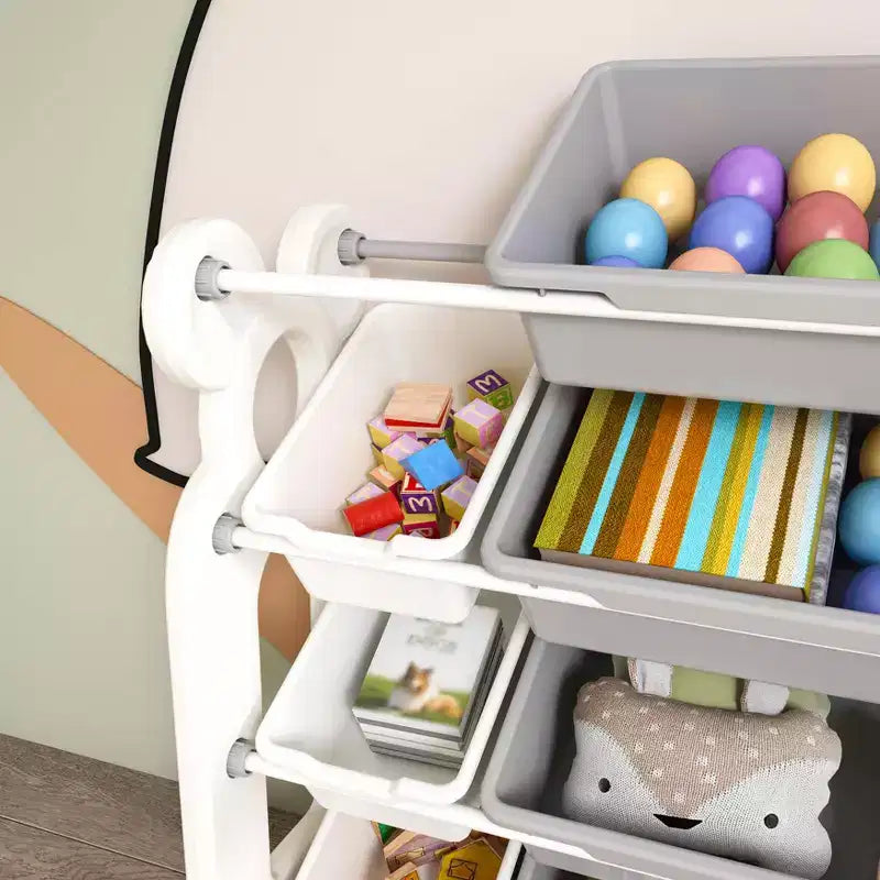 MAYEERTY Organizer portaoggetti per giocattoli per bambini, libreria a 2 ripiani 12 contenitori per giocattoli, sala giochi camera da letto camera dei bambini aula