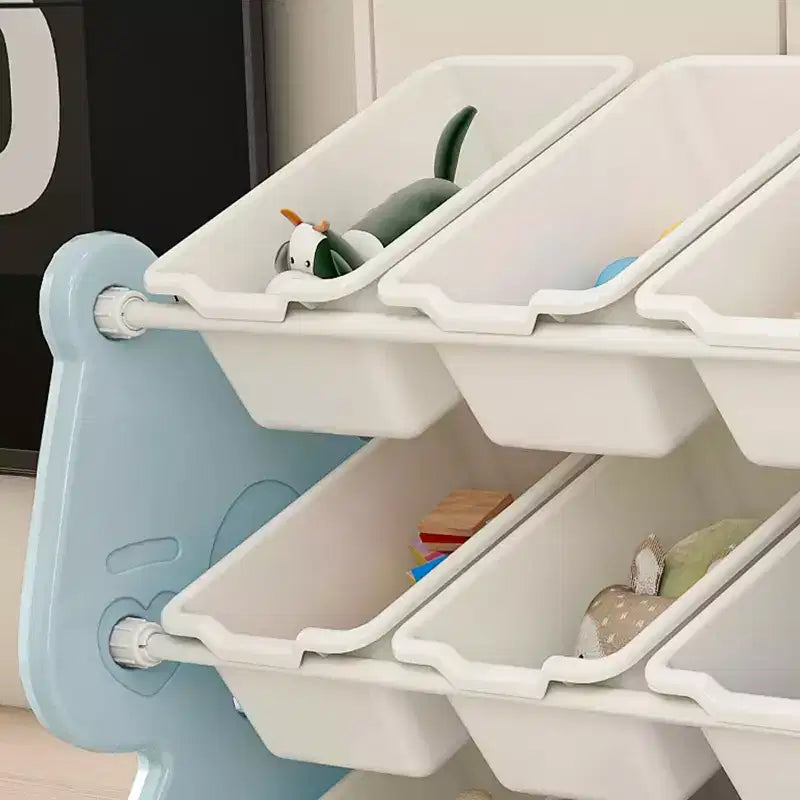 MAYEERTY Organizer portaoggetti per giocattoli per bambini, libreria a 2 ripiani 12 contenitori per giocattoli, sala giochi camera da letto camera dei bambini aula