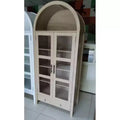 MDF Arch Cabinet with LED Light & Drawers - Natural Wood Finish