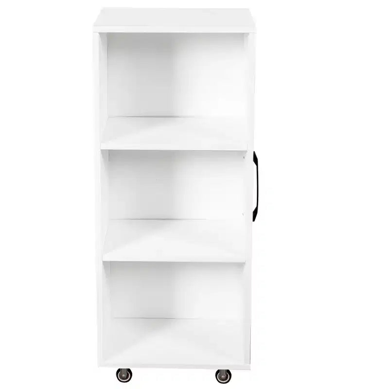 Libreria scorrevole a 3 ante JVNOXK, libreria a 3 ripiani con ruote per ufficio o camera da letto, design a scomparsa - bianca
