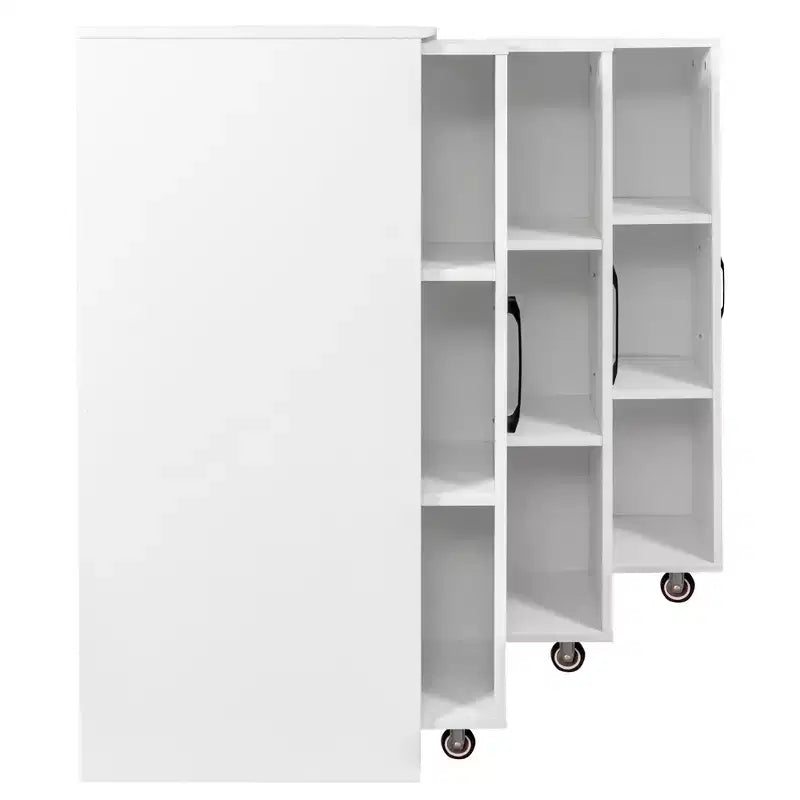 Libreria scorrevole a 3 ante JVNOXK, libreria a 3 ripiani con ruote per ufficio o camera da letto, design a scomparsa - bianca